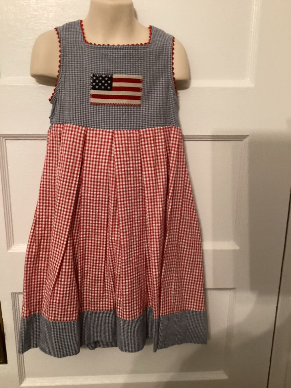 Cottontail Patriotic Red & Blue Gingham Sundress with Flag Patch